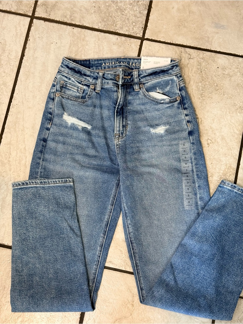 American Eagle Outfitters High-Rise Distressed Jeans - Light Blue Wash